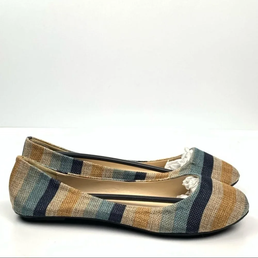 Bamboo womens flats size 8 multicolored striped ballet flats balletcore - Picture 3 of 12